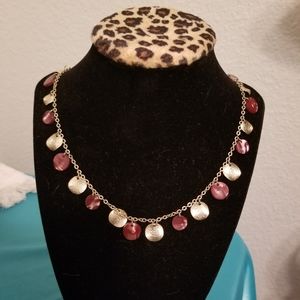 Gold & Maroon Drop Bead Necklace